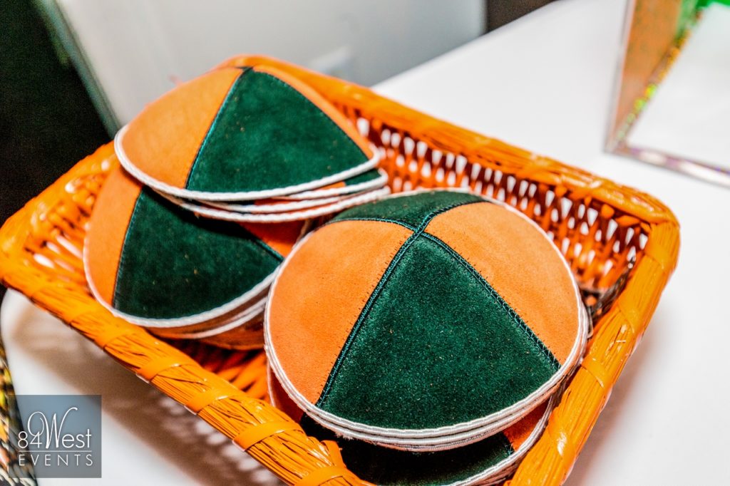 custom orange and green kippahs
