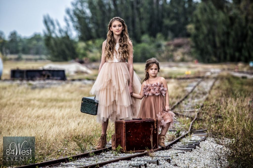 girls posing on railroad tracks